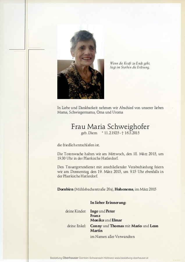 Schweighofer Maria – Bestattung Oberhauser